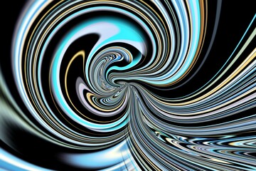 A spiral of colors and lines that is very abstract. The colors are blue, yellow, and white