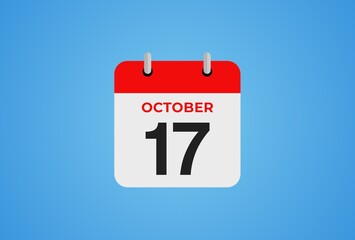 Icon calendar day. 17 October. 17th days of the month, illustration style. Date day of week Sunday, Monday, Tuesday, Wednesday, Thursday, Friday, Saturday. 
