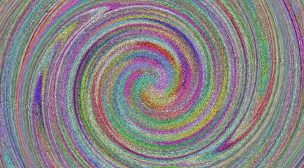 A colorful spiral with many different colors. The colors are bright and vibrant, creating a sense of energy and excitement. The spiral appears to be made up of small dots. Overall