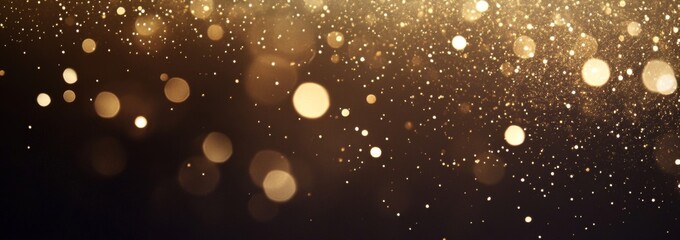 Golden Particles and Bokeh Lights Against a Dark Background with Sparkling White Highlights