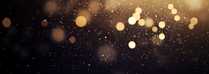 Obraz premium Golden Particles and Bokeh Lights Against a Dark Background with Sparkling White Highlights
