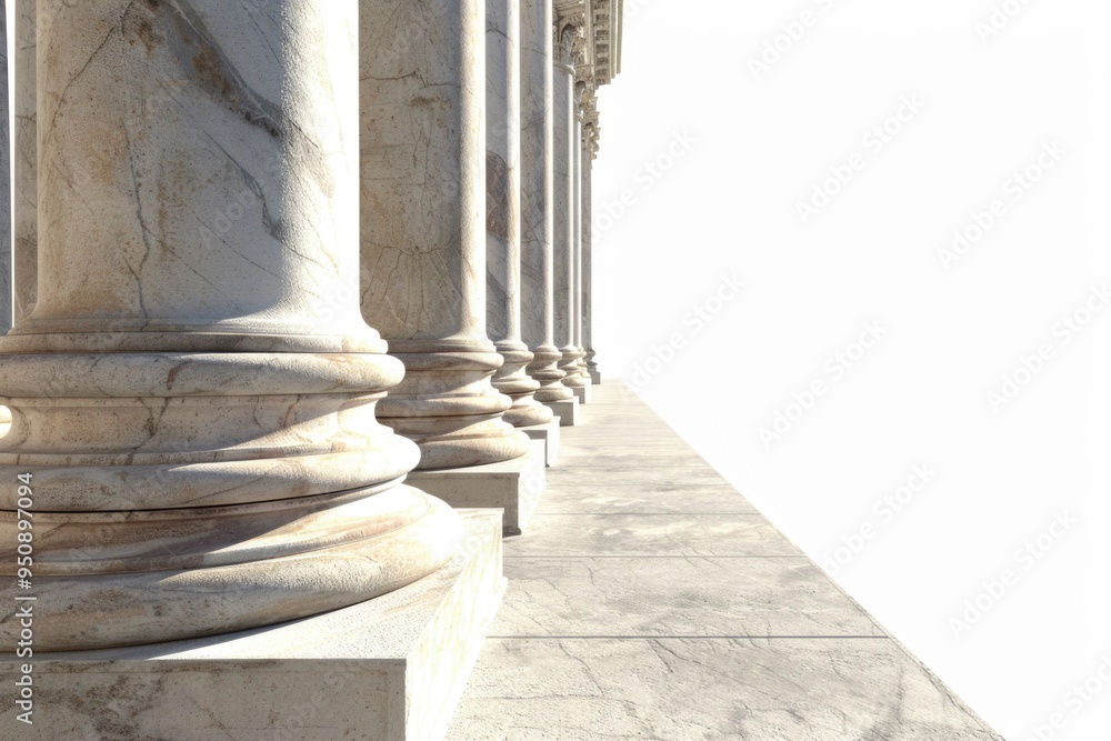 Poster a row of marble columns on a city sidewalk