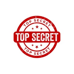Top Secret red Watermark Stamp isolated on white background. Round rubber stamp.