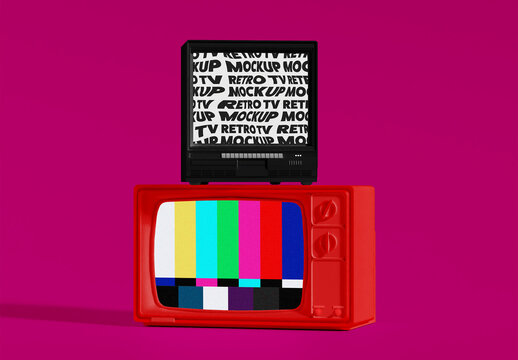 Two Old TV Mockup on Minimalist Background 