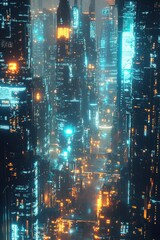 Obraz premium Neon Metropolis: A Futuristic Cityscape at Night