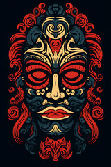 illustrated maori style mask, maori style illustrated mask