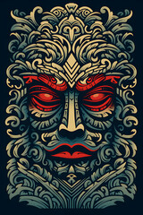 illustrated maori style mask, maori style illustrated mask