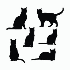Russian Blue Cat Breed Silhouette Vector Set Animals Illustration
