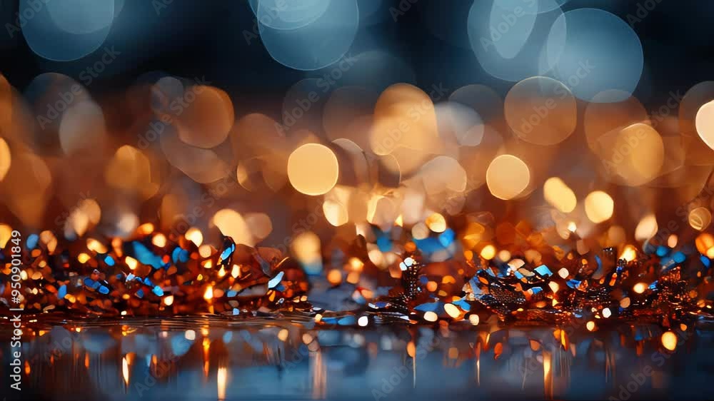 Poster abstract golden bokeh with flying dots circles energy particles and light rays background