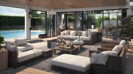 Fototapeta premium Garden house by the pool