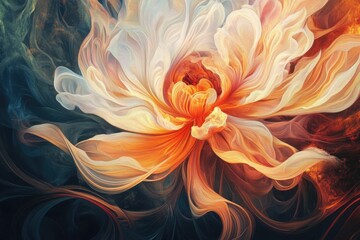 Obraz premium Abstract Floral Art with Orange and White Petals and Dark Background