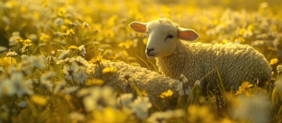Fototapeta premium Young Sheep Lamp In A Meadow
