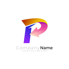 Obraz premium P logo and arrow design company, 3d colorful style
