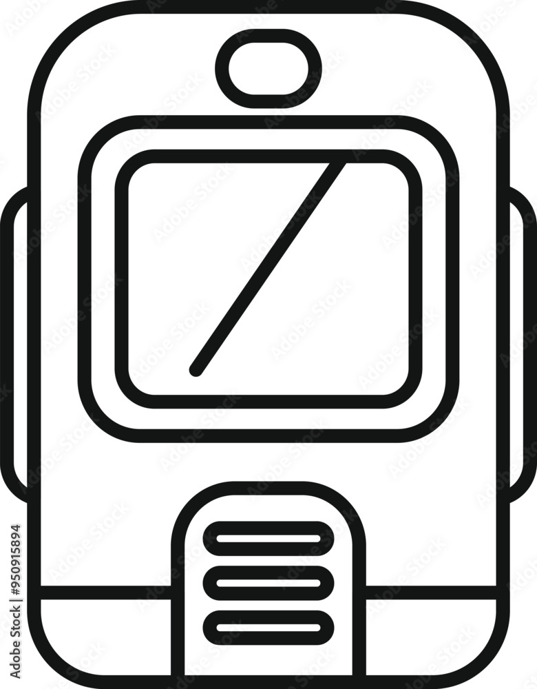 Poster simple icon depicting the front of a train, with a large window and a minimalist design, representin