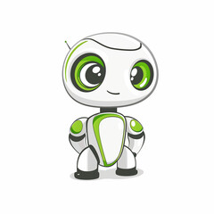 Obraz premium Friendly Robot Logo with a Small Round Head and a Green Smiling Face