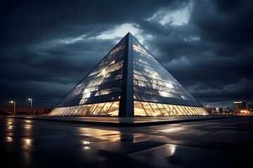 Obraz premium giant glass pyramid in a city building, architecture