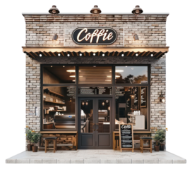 PNG Charming brick coffee shop exterior