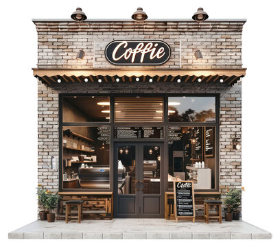 PNG Charming brick coffee shop exterior