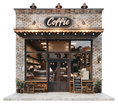 PNG Charming brick coffee shop exterior
