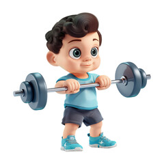 Fototapeta premium 3D Cute Gym Boy Lifting Weights on Transparent Background
