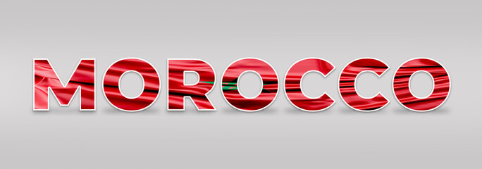 Morocco Text Effect. Fill with Morocco Flag. Isolated On White Background. Flag, Text, Effect, Vector, Isolated, Background