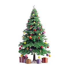3D Decorated Christmas Tree on Transparent Background