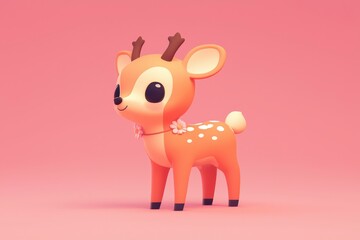 Fototapeta premium Cute Cartoon Deer with Flower Garland