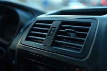 Air freshener in black car vent close up