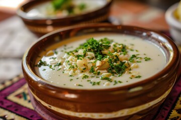 Ajoblanco is a Spanish cold soup of garlic and almonds white like gazpacho