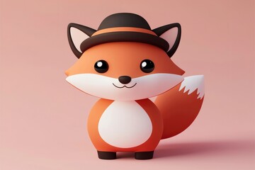 Naklejka premium Cute Cartoon Fox Wearing a Hat