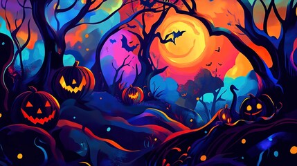 abstract and colorful beautiful illustration of halloween themed scene