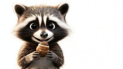 Fototapeta premium Adorable Raccoon Holding Snack in Woodland Habitat