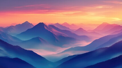 Obraz premium A serene mountain landscape at sunrise, with mist rolling over the peaks and vibrant colors in the sky