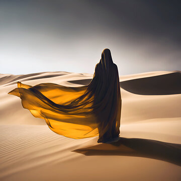 Surreal Silhouette: Wrapped in Wind and Dunes