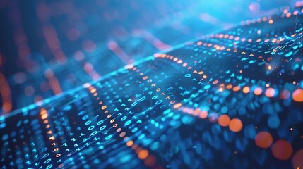 Obraz premium Abstract Digital Data Flow with Binary Code and Bokeh Lights