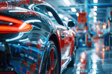 Obraz premium Auto repair shop with blurred background