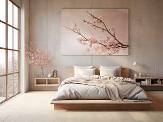 Wabi sabi japanese style rustic interior in with wood, pottery and texture elements in berry tones