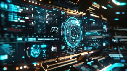 Futuristic Digital Interface with Blue and Orange Glowing Lights