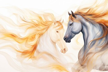 Watercolor art of horses in motion