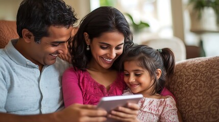 Obraz premium Family Bonding at Home, Watching a Movie Together on the Couch
