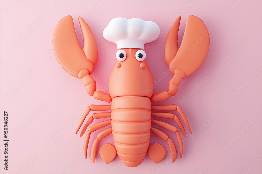 Sticker Funny Lobster Chef Cartoon Character Wearing a White Hat