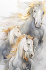 Obraz premium Watercolor art of horses in motion