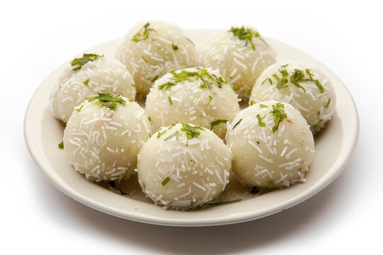Bangladeshi sweetmeats Pantua and Lalmohan on white background