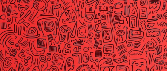 Abstract Minimalist Doodle Art in Red and Black