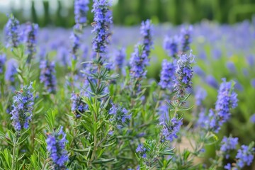 Naklejka premium Beautiful rosemary field in full bloom