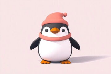 Obraz premium Cute Penguin Wearing a Winter Hat and Scarf