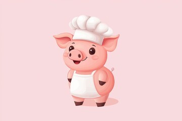 Naklejka premium Cute Pig Chef Cartoon Character