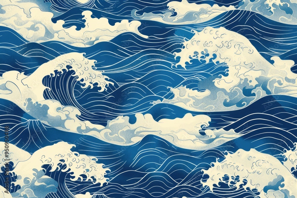 Poster a blue and white background with many waves, suitable for use in presentations, reports, or websites
