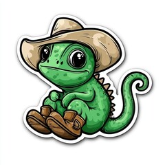 Fototapeta premium Cute Cartoon Lizard Wearing a Cowboy Hat and Boots