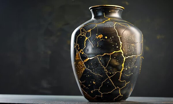 Kintsugi-style vase on a dark background